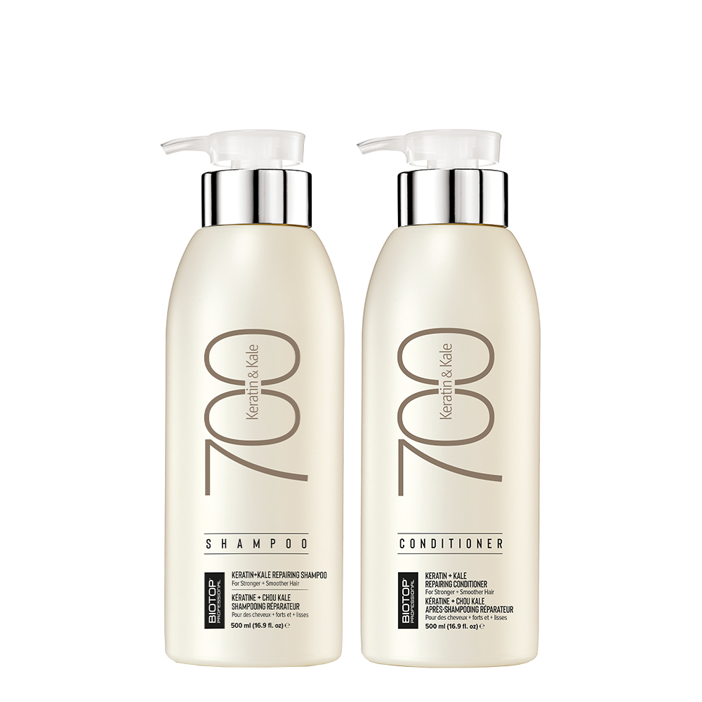 Комплект BIOTOP 700 Keratin Duo для сильно поврежденных и жестких волос: шампунь и кондиционер, 500 мл